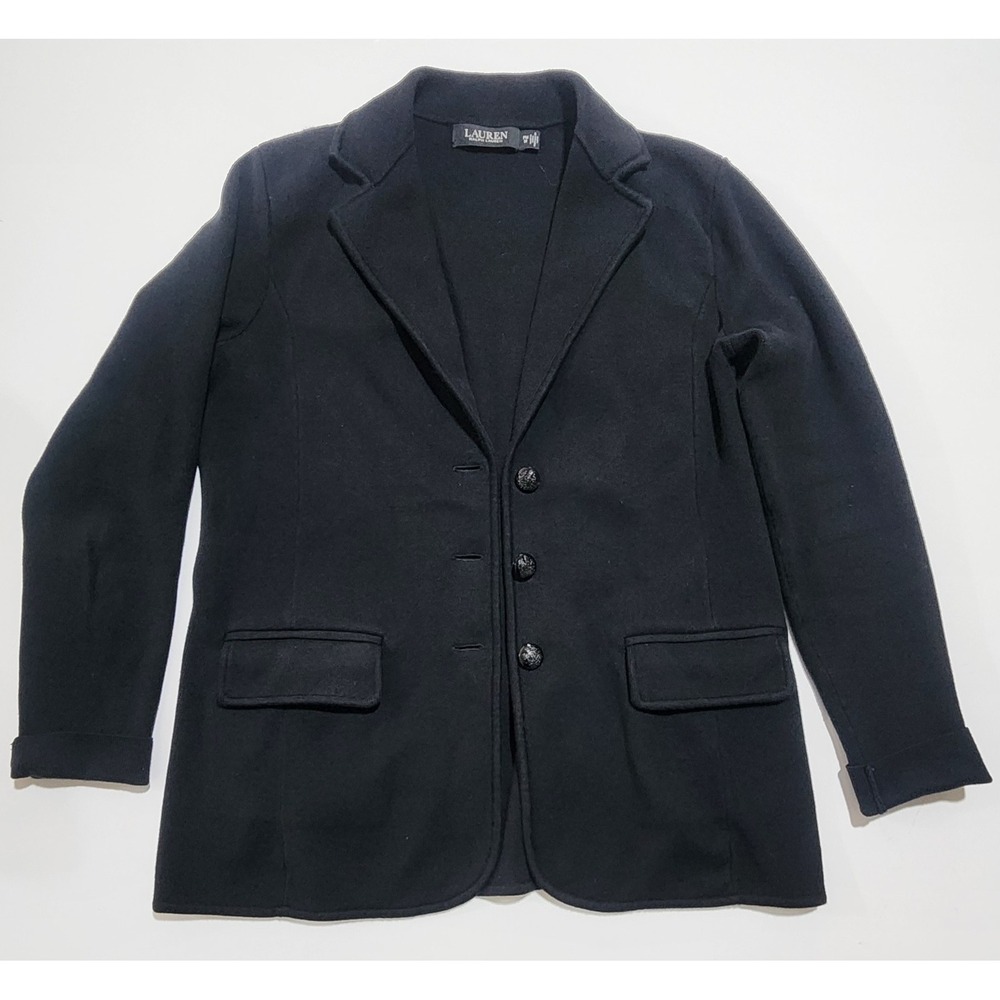 $195 Lauren Ralph Lauren Women's Black Sweater Knit Blazer Size PM